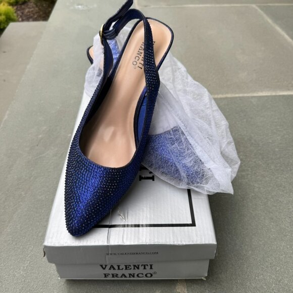 Valenti Franco Rhinestone Blue Pointed Toe Slingback Evening Shoes - Size 8.5M - Picture 7 of 7